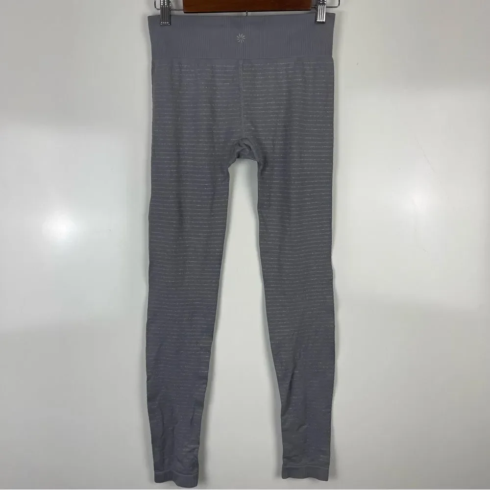 Athleta Grey Shimmer Stripe Tights Full Length Yoga Running Women's Size Medium